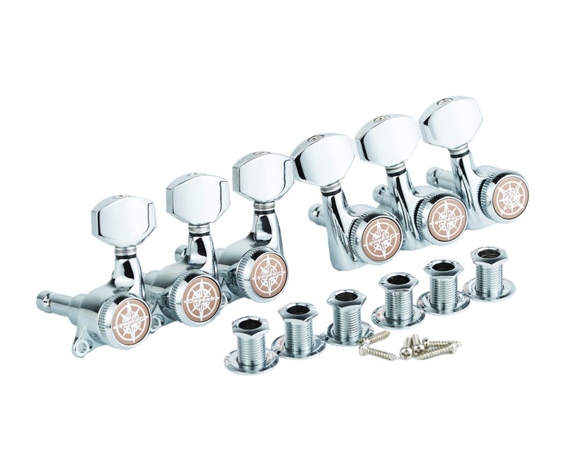 Guyker 6Pcs Guitar Locking Tuners (3L + 3R Handed) - 1:18 Ratio Lock String Tuning Key Pegs Machine Heads with Hexagonal Handle Replacement for LP SG Style Electric, Folk or Acoustic Guitars- Chrome - Image 1